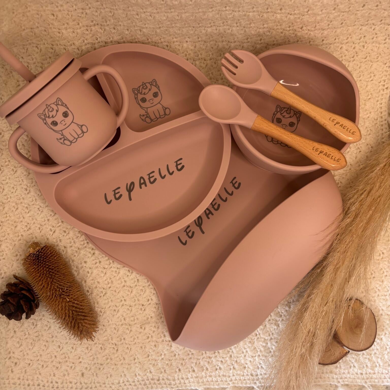 Kit vaisselle bébé personnalisé, set complet 7 pièces