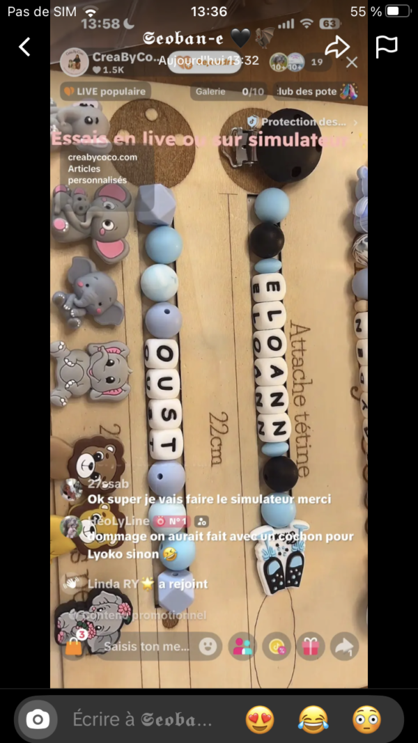Lot Eloann attache tétinex2, anneau de dentition + cercle bracelet naissance - Seoban